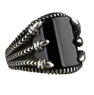 Black Gemstone Silvertone Eagle Claw Men's Ring
